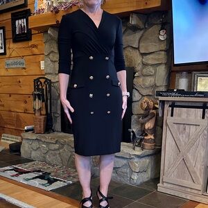 Joseph Ribkoff Black Dress with Gold Buttons